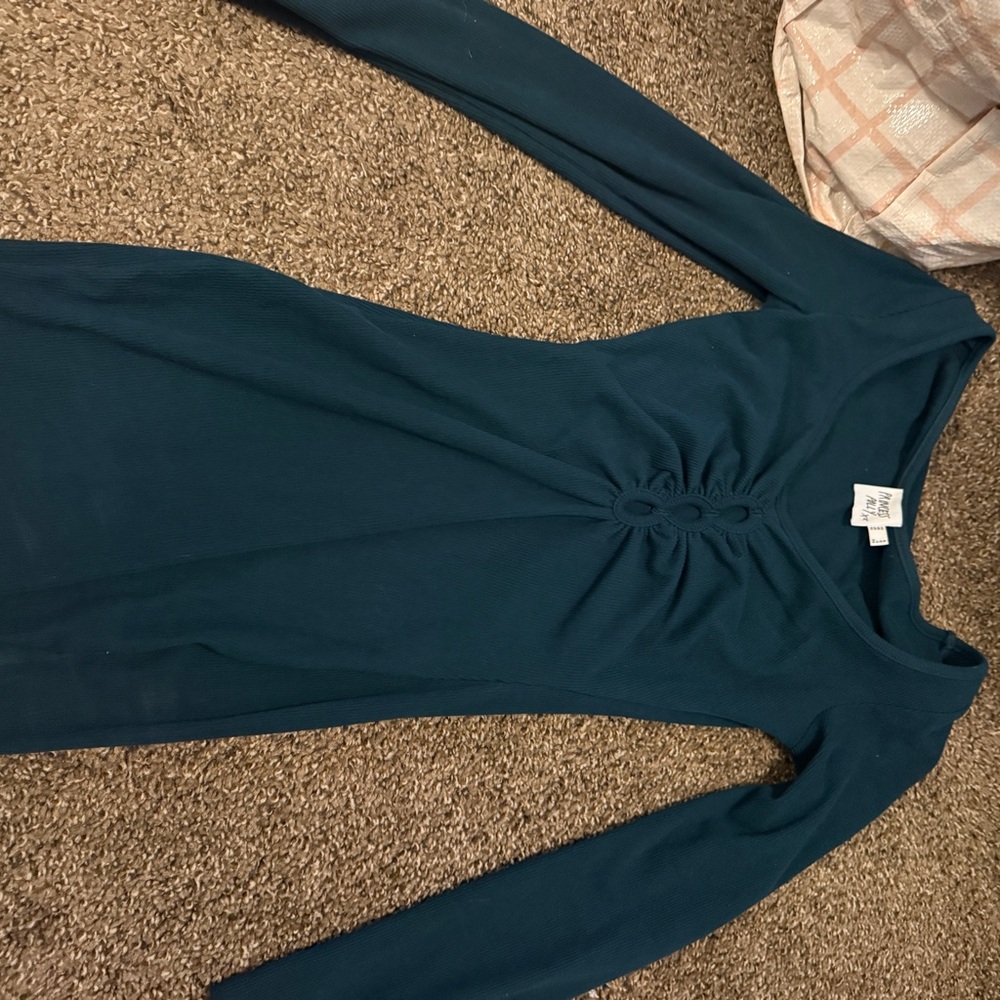 Princess Polly Teal Knot-Front Long Sleeve Dress